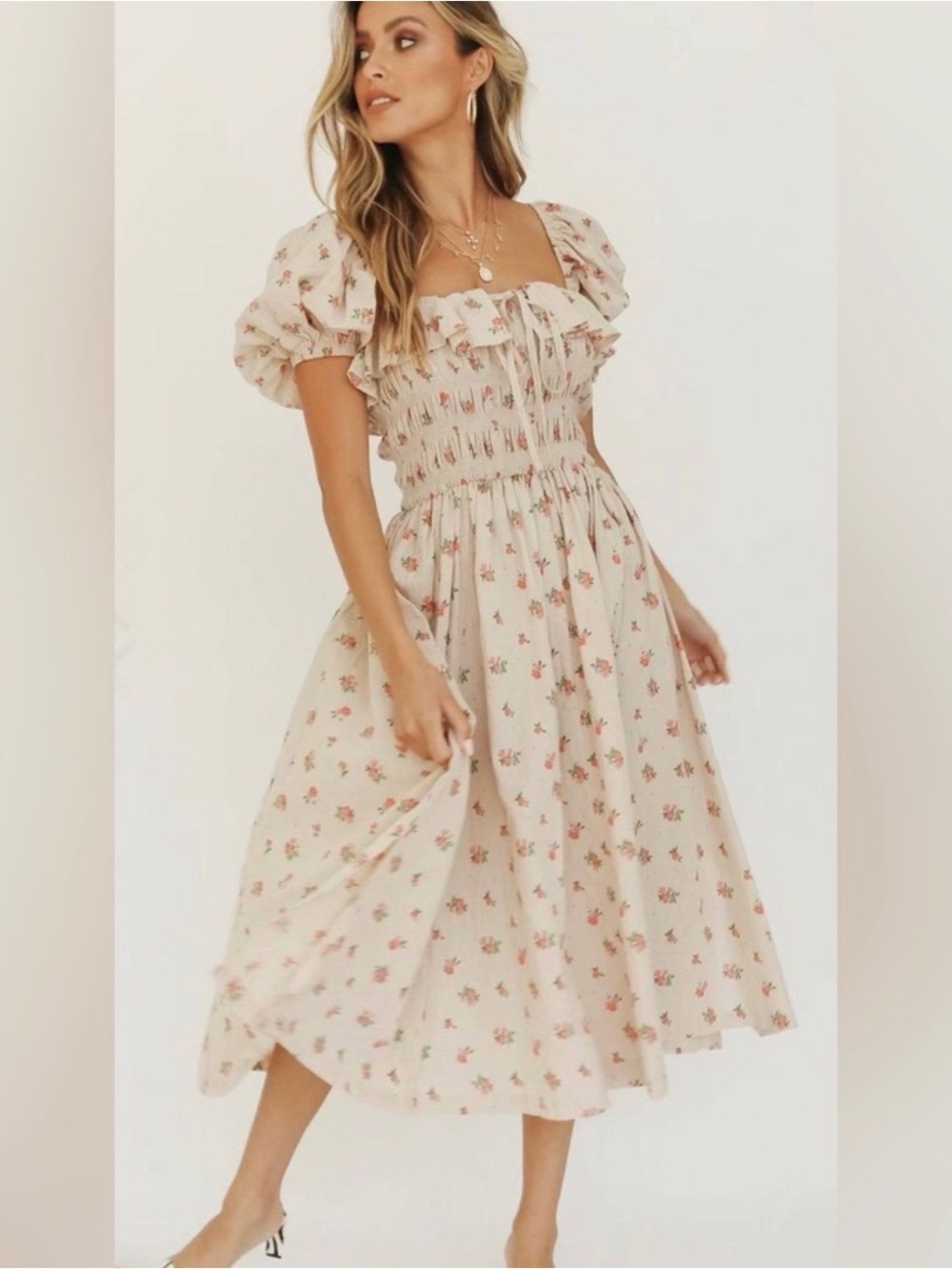 NEW R.Vivimos Womens Summer Floral Print Puff Sleeve Dress Medium 8/10